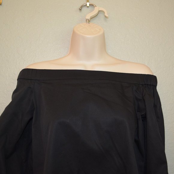 Sz 0 Tibi Black Off the Shoulder Tunic Shirt with Tie Sleeves - Picture 9 of 15